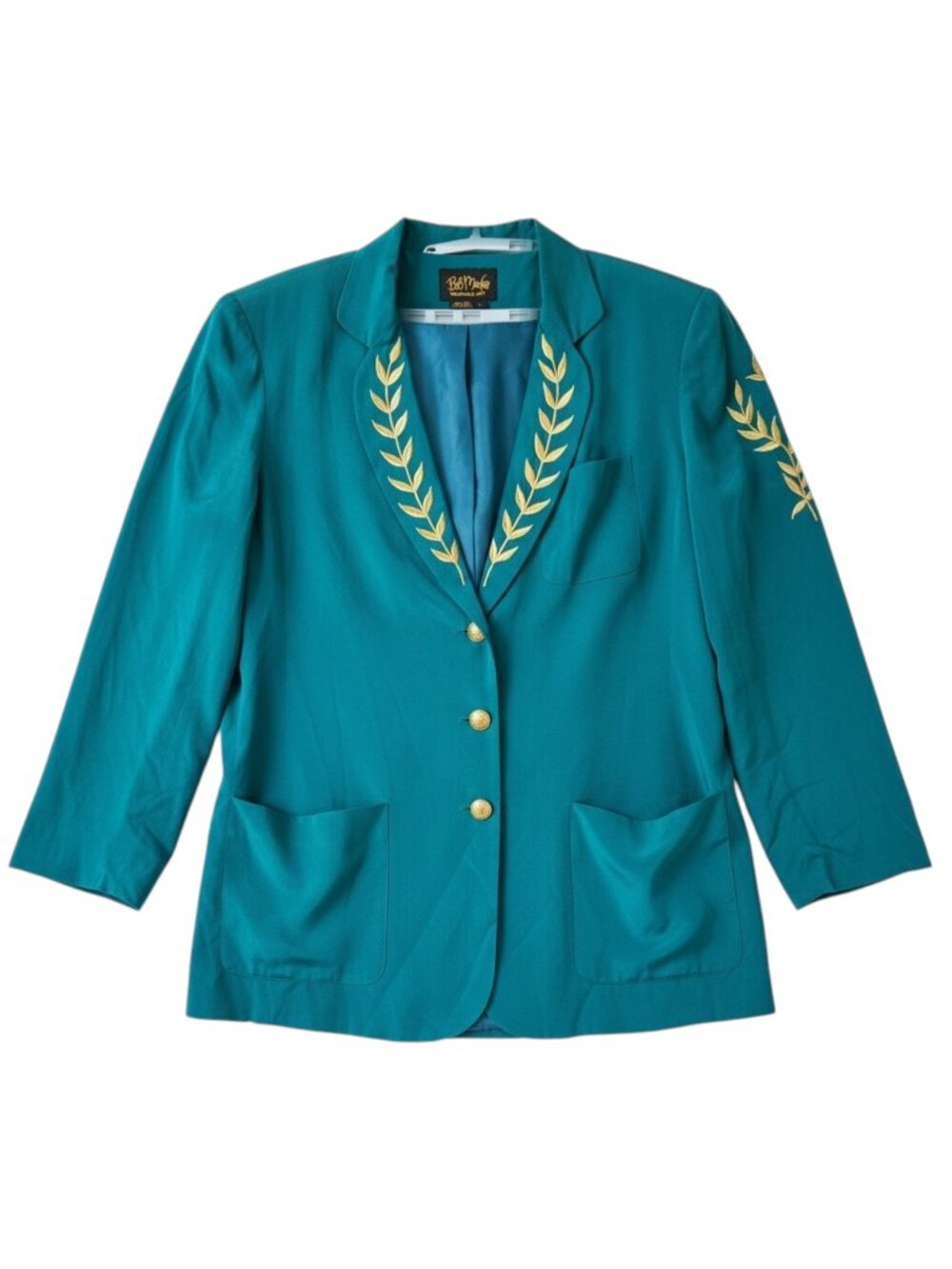 Bob Mackie Wearable Art 100% Silk Green Embroidered Blazer Jacket, L Vintage